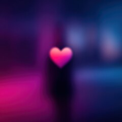 Poster - Abstract Pink Heart In Blurry Neon Background