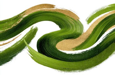 Poster - Abstract Green Gold Paint Waves Background