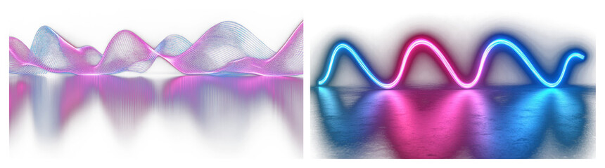 Wall Mural - png vibrant neon wave reflections, element set on transparent background
