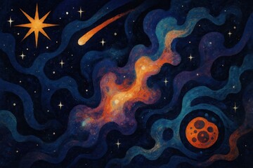 Wall Mural - abstract illustration of the cosmos on the theme of the origin of life in the universe, with stars, 