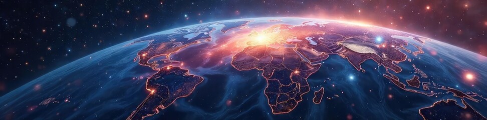 Wall Mural - a stunning cosmic view of a universe mapped onto a world globe, galaxies swirling like continents, n