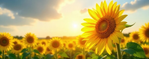 Wall Mural - A vibrant, sun-drenched head of sunflowers basking in the golden light of a summer day, petals reaching for the sky Perfect for summer, nature, and harvest themes , growth, bright