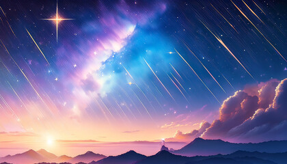 Wall Mural - heavenly star falls captivating anime sky wallpaper in digital art style background with space