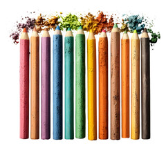 Poster - Assortment of diverse vividly colored chalk sticks neatly lined up and centered against a clean pure white backdrop showcasing a striking visual composition