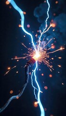 Wall Mural - close-up of sparking electrical wires, high voltage electricity arcing, chaotic energy, intense blue