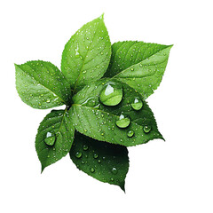 Poster - A photograph of multiple water droplets on a detailed green leaf showcasing the surface tension and fine leaf veins against a clean white background