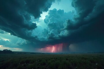 Wall Mural - Epic, dark storm clouds brewing over a dramatic landscape Perfect for apocalyptic, fantasy, or weather-related projects Intense, moody atmosphere High-resolution image , cyclone, texture, thunder