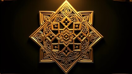 Poster - Golden Ornate Star on Black Background