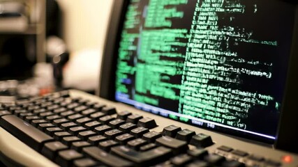 Computer screen with green code