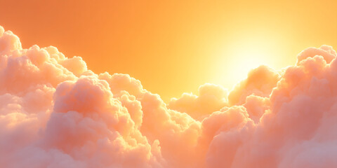 Wall Mural - golden hour sky with soft clouds glowing warmly in sunlight, creating peaceful and serene atmosphere