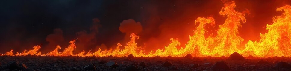 Wall Mural - Intense, vibrant flames engulf a dark background, creating a dramatic and powerful image of uncontrolled fire Perfect for concepts of power, destruction, and energy , flames, red