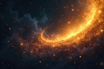 Wall Mural - luminous golden dust swirls in a dark ethereal space, radiating an otherworldly glow perfect for fan