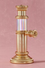 Poster - Ornate Gold Column with Iridescent Prism Core Against Pink Background