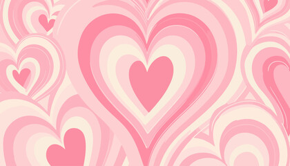 Wall Mural - groovy y2k concentric hearts tunnel background vector with romantic trendy girly design