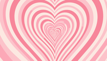 Wall Mural - groovy y2k concentric hearts tunnel background vector with romantic trendy girly design