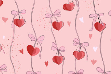 Wall Mural - coquette cherry hearts pattern � hand-drawn bows and girly motifs for wrapping paper and textile