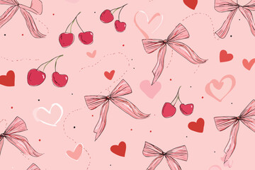 Wall Mural - coquette cherry hearts pattern � hand-drawn bows and girly motifs for wrapping paper and textile