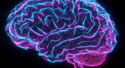 Poster - Abstract Neon Brain Glowing Neural Network AI Concept Digital Art