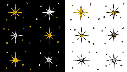 Wall Mural - Twinkle Star Vector Set � Glitter Sparkle Magic Light Icons in Hand Drawn Sketch Doodle Style Vector Illustration