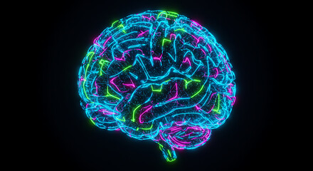 Poster - Abstract Neon Brain Digital Neural Network AI Technology Concept