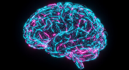 Poster - Abstract Neon Brain Neural Network AI Artificial Intelligence Digital Brain Concept