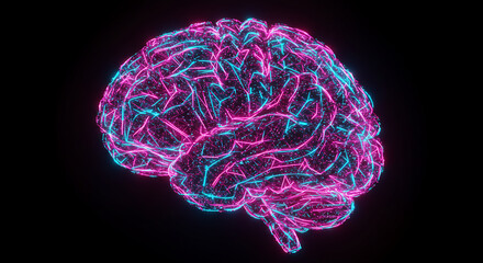 Poster - Abstract Neon Pink and Blue Brain Structure Neural Network AI Concept