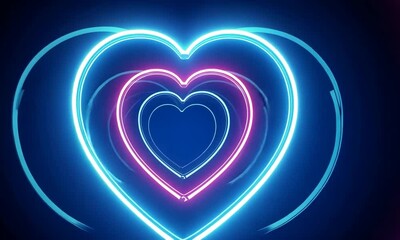 Wall Mural - a mesmerizing display of glowing neon hearts in vibrant colors against a dark backdrop