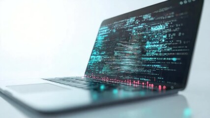 Poster - Digital Insights: A laptop displays lines of intricate code, reflecting a futuristic world of technology and digital transformation. Highlighting the beauty of technology.
