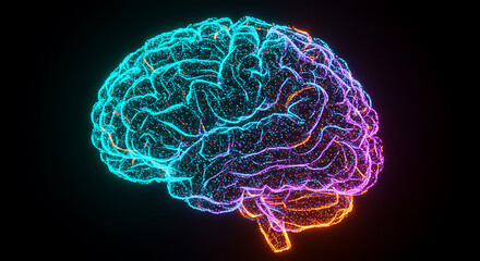 Poster - Abstract Neon Brain Neural Network AI Technology and Human Mind Concept