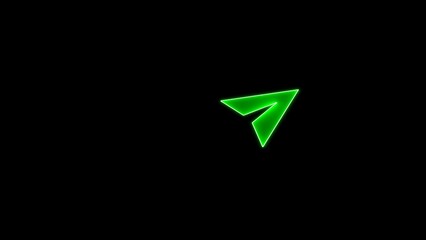 Wall Mural - A glowing neon rocket icon with a sleek design on black background. neon green rocket icon.