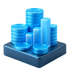 Poster - A modern, three-dimensional data visualization with stacked charts and geometric shapes in shades of blue, showcasing business insights and technological progress