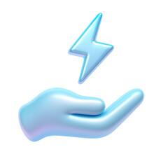 Poster - An abstract, minimalist depicting a human hand holding a glowing, lightning-like bolt, representing the power and potential of renewable energy sources and sustainable technology solutions.