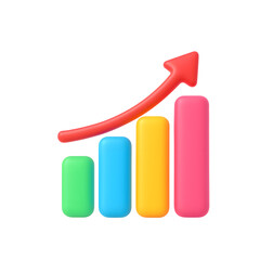 Aufkleber - Colorful bar graph with an upward trending arrow, representing growth, progress, and improving business performance metrics.