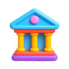Aufkleber - Vibrant blue, orange, and pink toy building with columns and triangular roof, showcasing a modern, minimalist, and abstract architectural design.