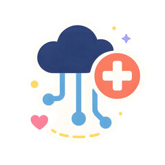 Poster - Minimalist of a cloud-like icon with a medical cross, representing the concept of telemedicine and online healthcare services.