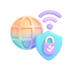 Leinwandbilder - A set of abstract, geometric shapes in pastel colors symbolizing internet security, network connectivity, and access protection through digital technology