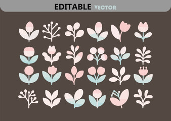 Poster - collection of stylized floral elements in pastel colors vector illustration for graphic design and d