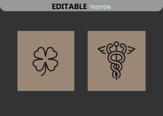 Poster - Vector Illustration Featuring Clover and Caduceus Symbols on Square Backgrounds Representing Luck Health and Medicine in a Minimalist Design