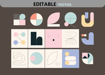 Poster - Collection of Geometric Shapes and Abstract Designs in Pastel Colors Modern Minimalist Vector Art for Backgrounds and Creative Projects Editable Vector