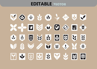 Poster - Collection of Minimalist Leaf and Plant Vector Icons in Black and White Perfect for Logo Design and Branding Projects Editable Vector