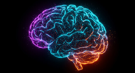 Poster - Abstract Glowing Human Brain Neural Network AI Technology Digital Art Particle Effect