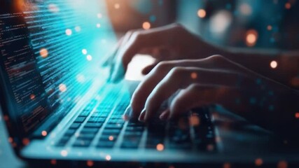 Poster - Digital Symphony: A skilled programmer's hands dance across the keyboard, crafting lines of code that illuminate the digital landscape in a mesmerizing display of technological prowess.