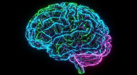 Poster - Abstract Neon Brain Glowing Neural Network Artificial Intelligence Concept
