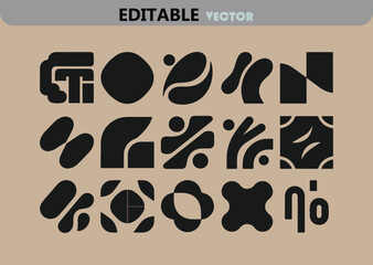 Poster - Collection of Abstract Geometric Shapes in Black on Beige Background Editable Vector Modern Design Elements for Branding and Creative Projects