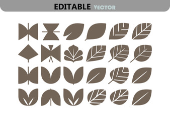 Poster - Collection of Stylized Leaf Vector Icons in Brown Tones Featuring Geometric and Organic Shapes Perfect for Nature Inspired Design Projects and Creative Applications