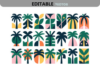 Poster - Collection of Abstract Geometric Palm Tree Illustrations in a Variety of Colors and Shapes Perfect for Summer Tropical or Vacation Themed Designs