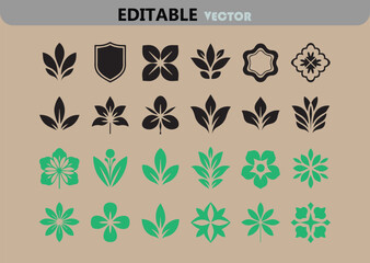 Poster - Set of Vector Floral and Plant Elements for Logos Emblems Badges and Design Projects in Black and Green Colors