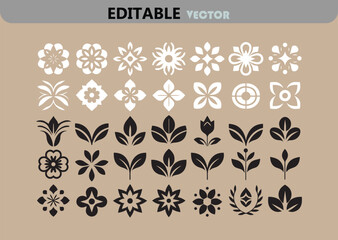 Poster - Collection of Vector Floral and Botanical Elements in Black and White for Design and Decoration Purposes Editable and Customizable