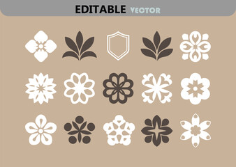 Poster - Collection of Vector Floral and Leaf Designs in Neutral Colors for Branding Logos and Decorative Elements on a Beige Background