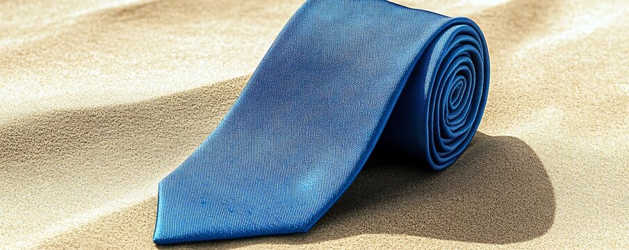 Simple and stylish Father's Day necktie in azure blue, minimal design on a light sand background